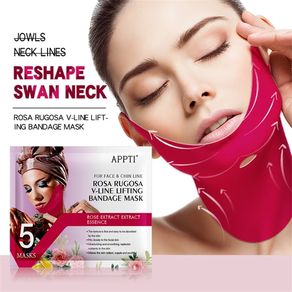 APPTI Rosa Rugosa V-Line Lifting Bandage Mask 5-Piece Set Soothing Floral Contouring & Lifting Facial Mask for a Firmer, Defined Jawline with Calming Skin Care Benefits
