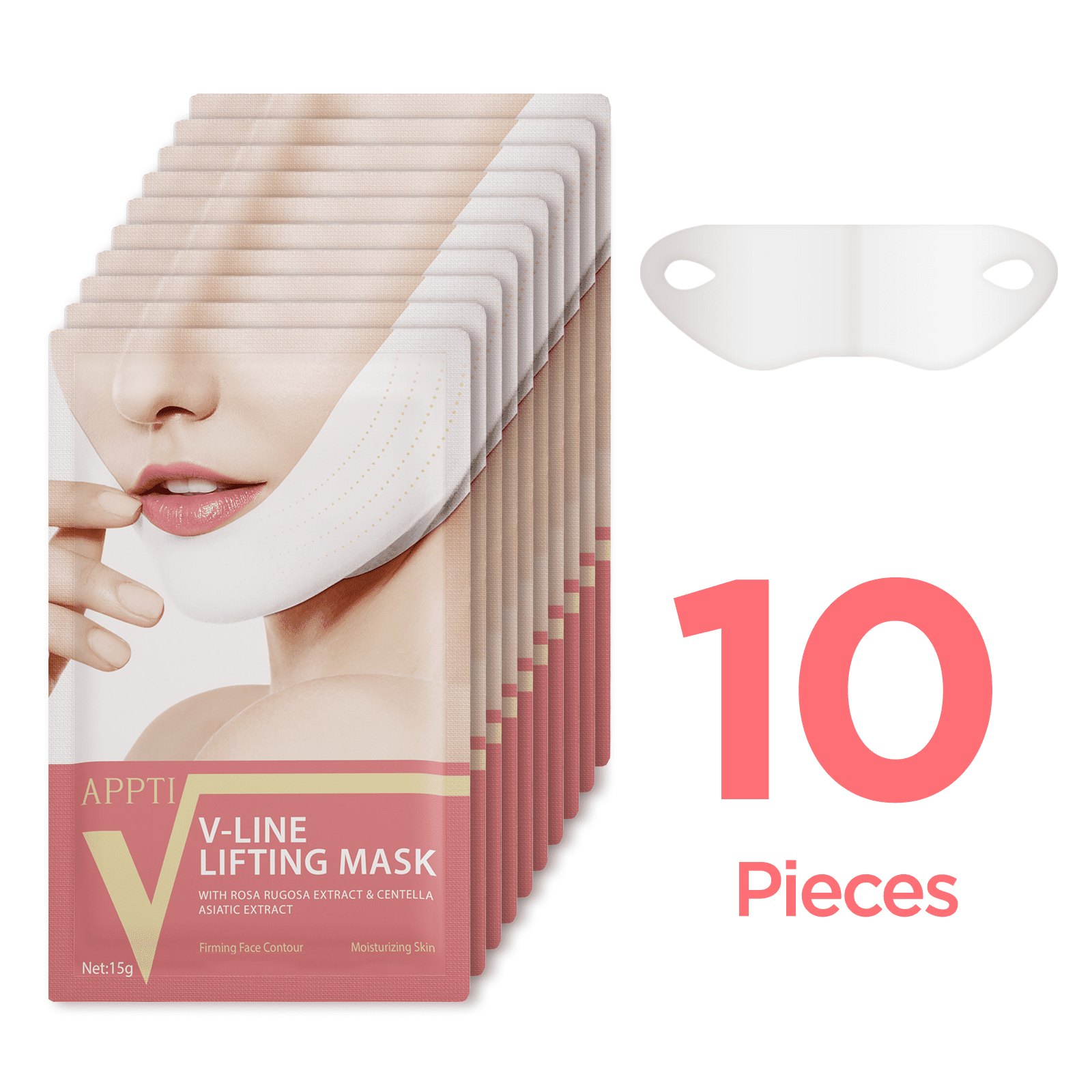 APPTI White V-Line Lifting Facial Mask - 10-Piece Set for Brightening Contouring & Elasticity | Brightening Firming Face Mask for Defined Jawline & Smooth Skin