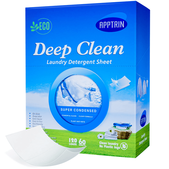 APPTRIN Laundry Detergent Sheets Fresh Scent Travel Washing Sheets for Home Dorm Travel 60 Sheets 120 Load