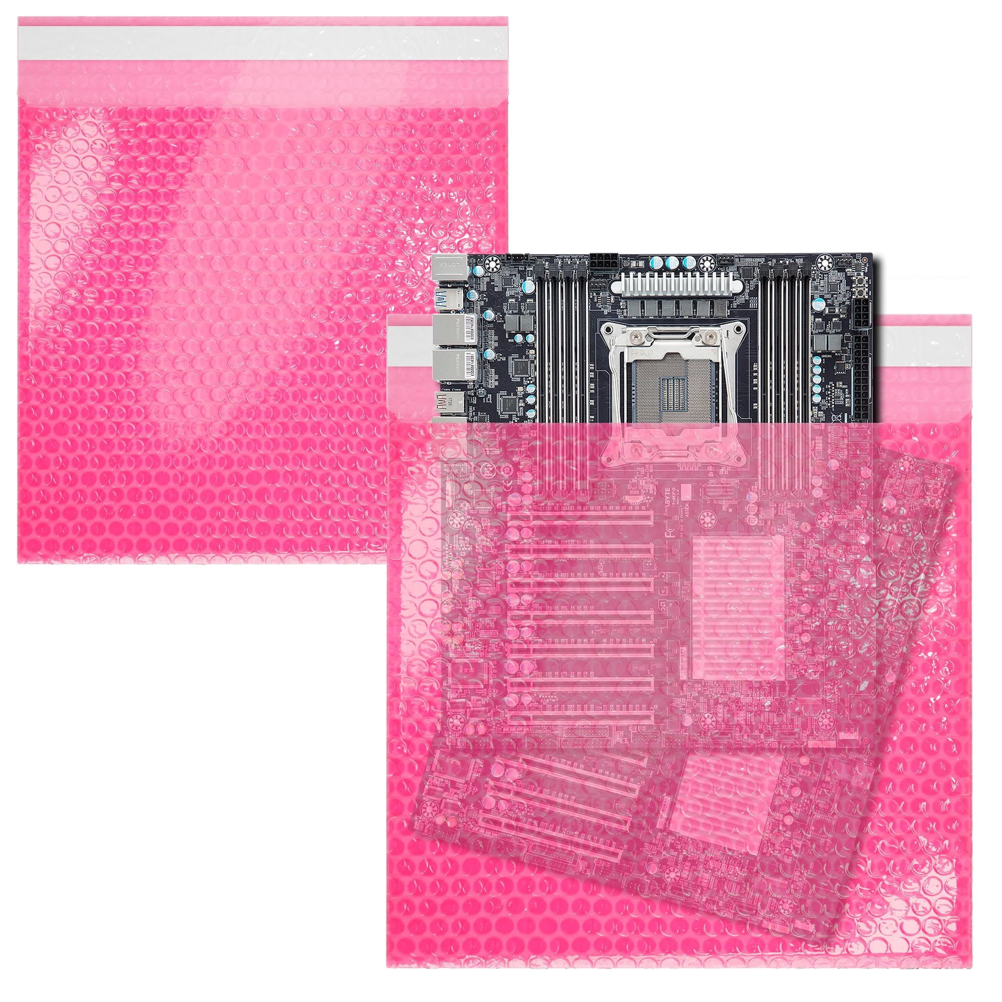 Pink Anti-Static Bubble Bags, Self-Seal ESD Cushioning, 10 Count, 20 x 20 in