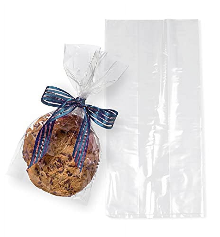 APQ Gusseted Plastic Bags 4 x 2 x 8 Inch, Clear Treat Bags for Cookies