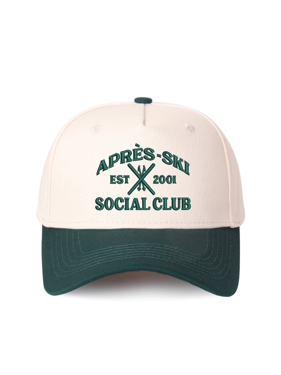 APRES SKY EST 2001 SOCIAL CLUB Embroidered Patchwork Trucker Cap | Adjustable Unisex Snapback, Après-Ski Essential