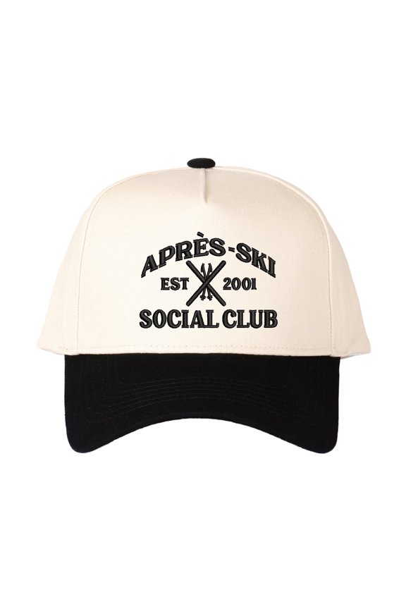 APRES SKY EST 2001 SOCIAL CLUB Embroidered Patchwork Trucker Cap | Adjustable Unisex Snapback, Après-Ski Essential