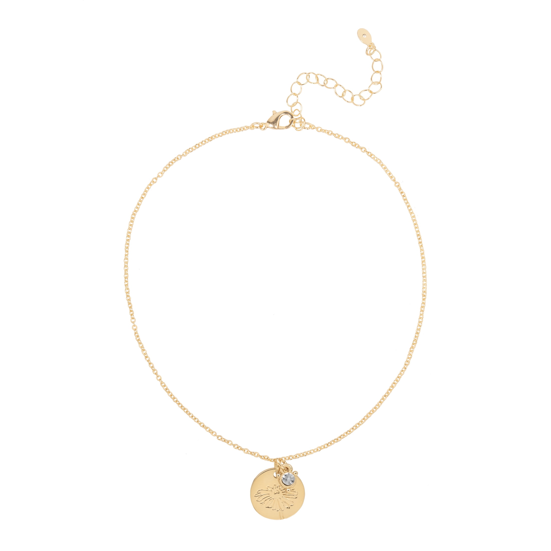 Time and Tru Women’s April Birthstone Necklace, Gold Tone Chain with Crystal Stone & Daisy Flower