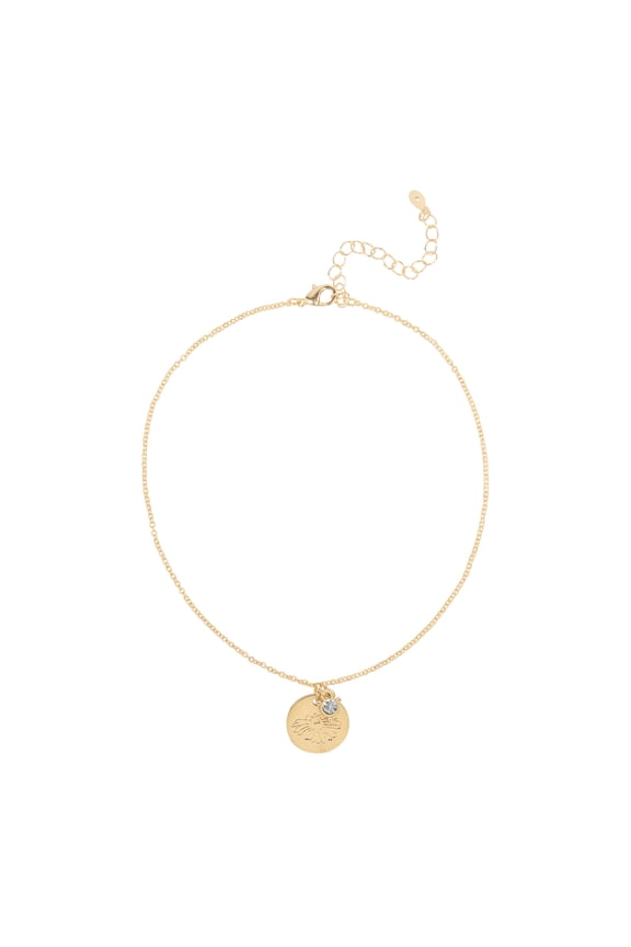 Womens April Birthstone Necklace, Gold Tone Chain with Crystal Stone & Daisy Flower