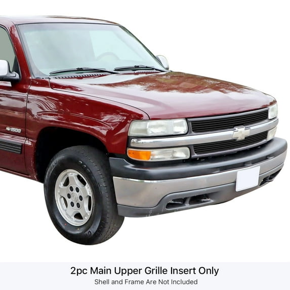 APS 1999-2002 Chevy Silverado 1500 Black Stainless Steel Billet Grille 8x6 horizontal billet