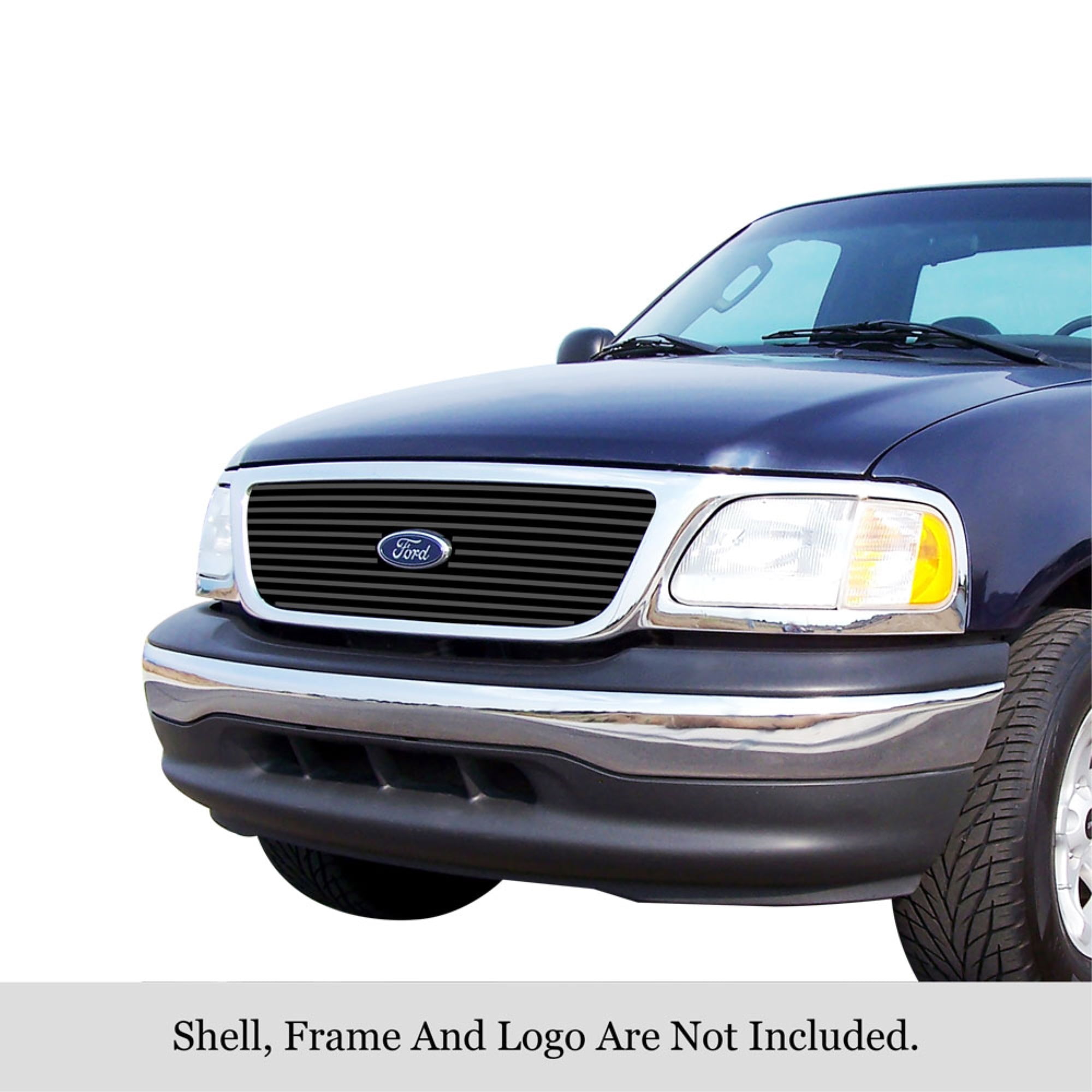 APS 1999-2003 Ford F-150 Bar Style With Logo Show Black Stainless Steel Billet Grille 8x6 horizontal billet