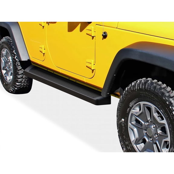 APS Black Running Boards Style Compatible with Jeep Wrangler JK 2007-2018 4-Door (Factory sidesteps or rock rails have to be removed) (Nerf Bars Side Steps Side Bars)