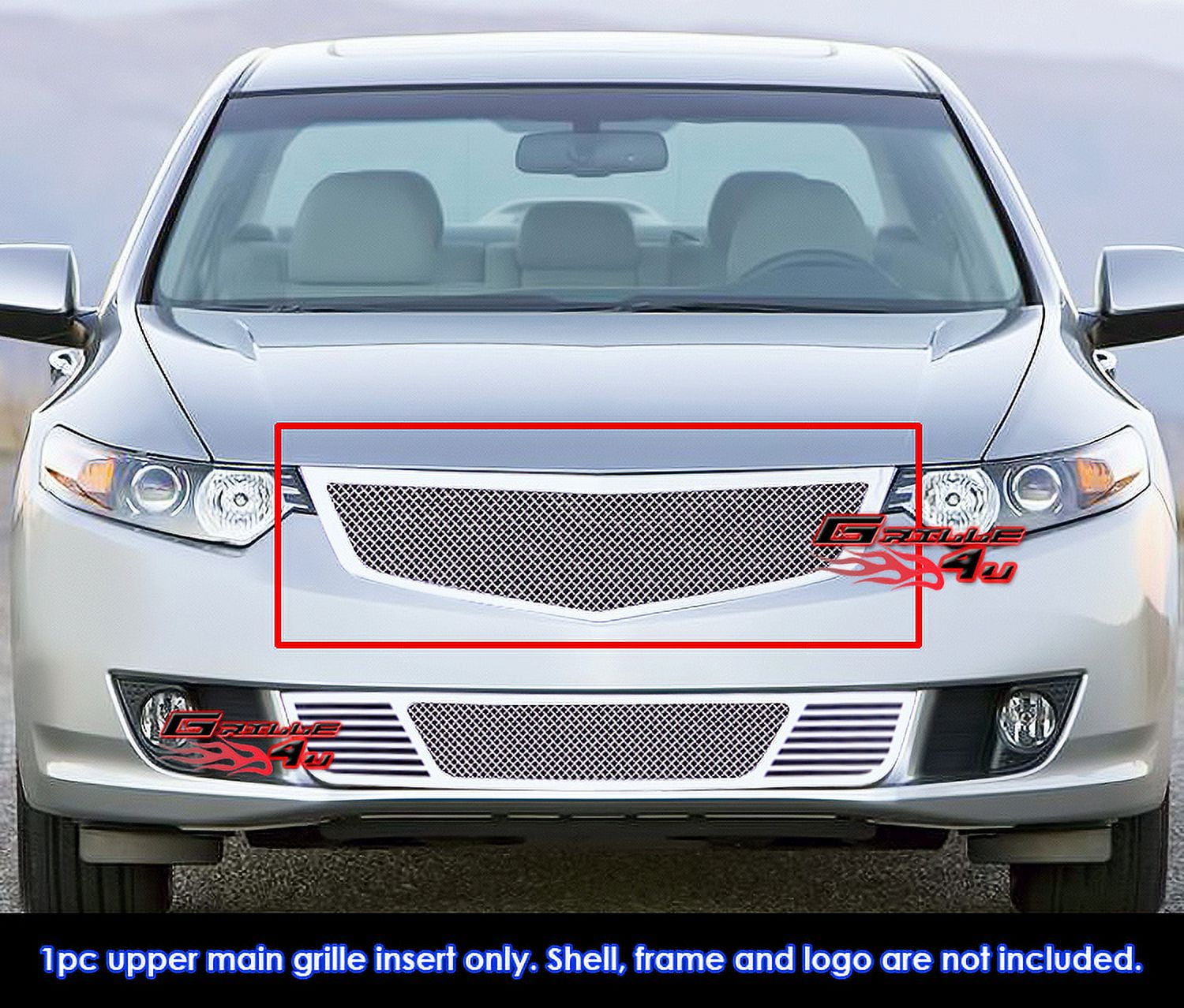 APS Compatible with Acura TSX 2009-2010 Main Upper Stainless Steel Chrome  Mesh Front Grill Grille Insert H76803T, image size:1500x1278