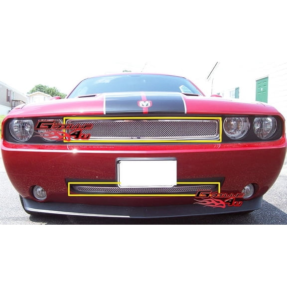 APS Compatible with Dodge Challenger 2009-2010 Main Upper Lower Bumper Stainless Steel Chrome Mesh Front Grill Grille Insert Combo D77728T
