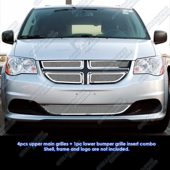 APS Compatible with Dodge Grand Caravan 2011-2017 Main Upper Lower Bumper Stainless Steel Chrome Mesh Front Grill Grille Insert Combo D71084T