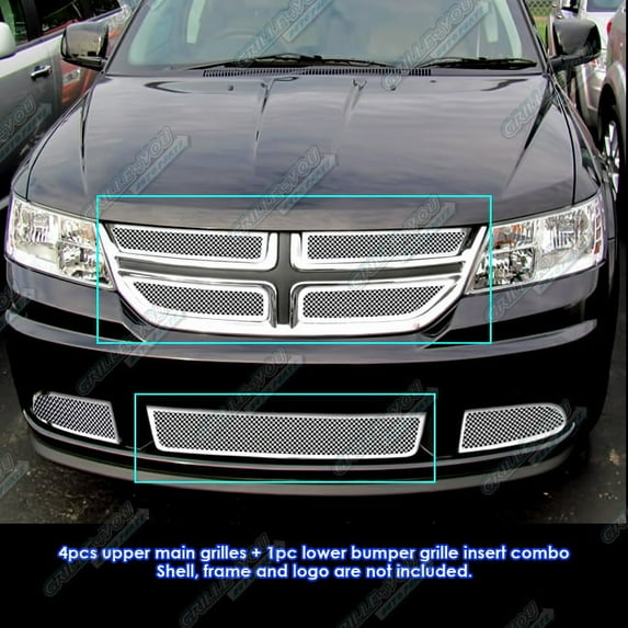 APS Compatible with Dodge Journey 2011-2019 SE Model Only Main Upper Lower Bumper Stainless Steel Chrome Mesh Front Grill Grille Insert Combo D71085T