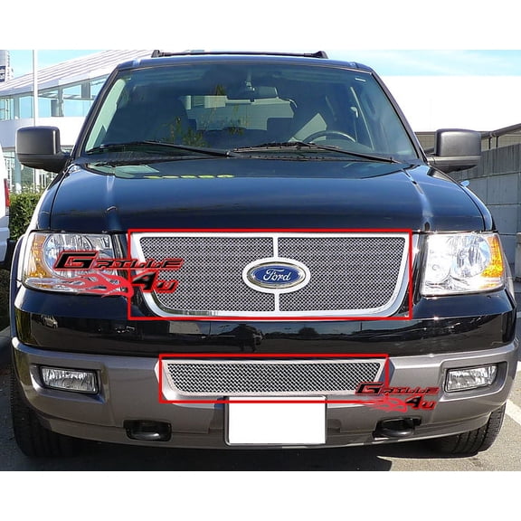 APS Compatible with Ford Expedition 2003-2006 Main Upper Lower Bumper Stainless Steel Chrome Mesh Front Grill Grille Insert Combo F77993T