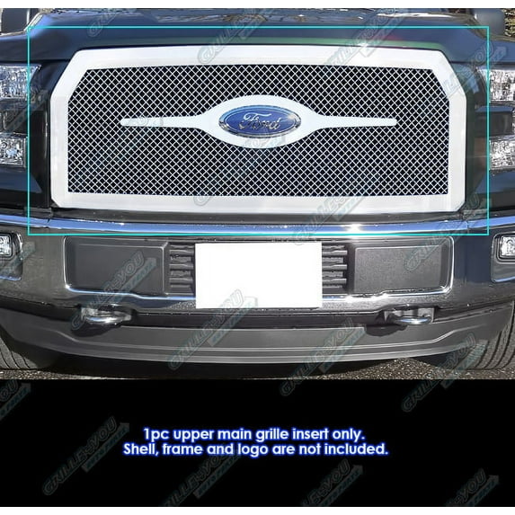 APS Compatible with Ford F-150 2015-2017 Without Front Camera Main Upper Stainless Steel Chrome Mesh Front Grill Grille Insert F76310S