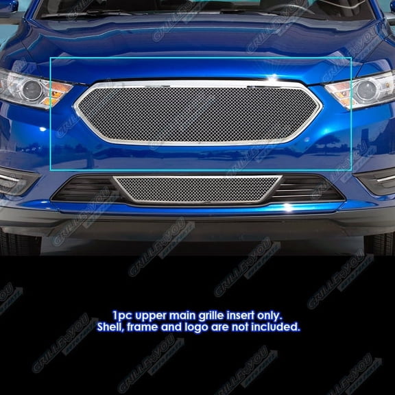 APS Compatible with Ford Taurus 2013-2019 SHO Logo Cover Main Upper Stainless Steel Chrome Mesh Front Grill Grille Insert F75937T