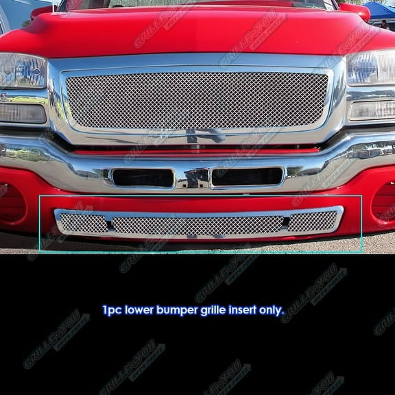 APS Compatible with GMC Sierra 2003-2006 Lower Bumper Stainless Steel Chrome Mesh Front Grill Grille Insert G76798T