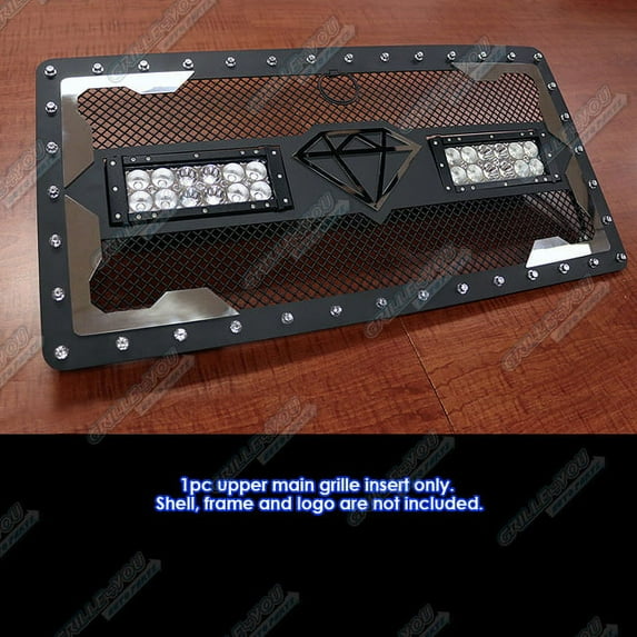APS Compatible with Jeep Wrangler JK 2007-2018 Main Upper Stainless Steel Black Laser Cut Mesh with Stud Rivets & LED Grille Insert JL5819L