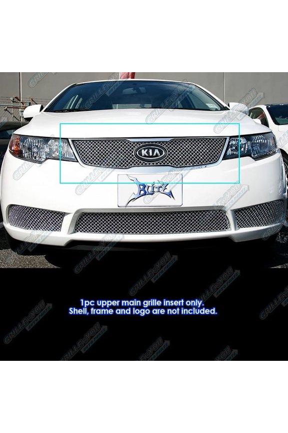 Compatible with Kia Forte 2010-2013 Main Upper Stainless Steel Chrome Mesh Front Grill Grille Insert KX6716S