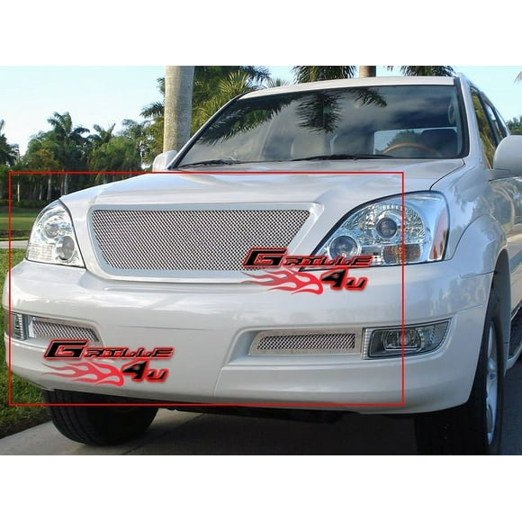 APS Compatible with Lexus GX 470 2003-2009 Main Upper Lower Bumper Stainless Steel Chrome Mesh Front Grill Grille Insert Combo T77745T