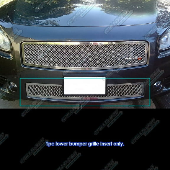 APS Compatible with Nissan Maxima 2009-2014 Lower Bumper Stainless Steel Chrome Mesh Front Grill Grille Insert N75225T