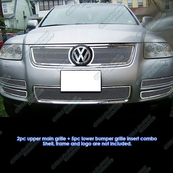 APS Compatible with Volkswagen Touareg 2003-2007 with Chrome Trim V8 Stainless Steel Chrome Mesh Grille Insert Combo V71178T