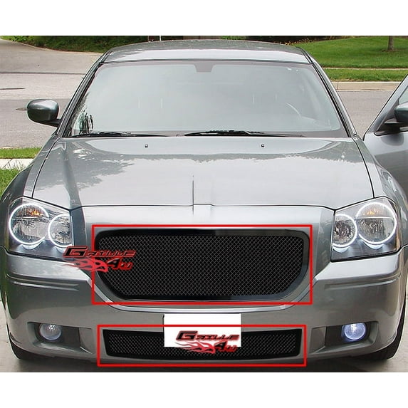 APS Premium Stainless Steel Black Mesh Grille Compatible with Dodge Magnum 2005-2007 Combo N19-H07877D