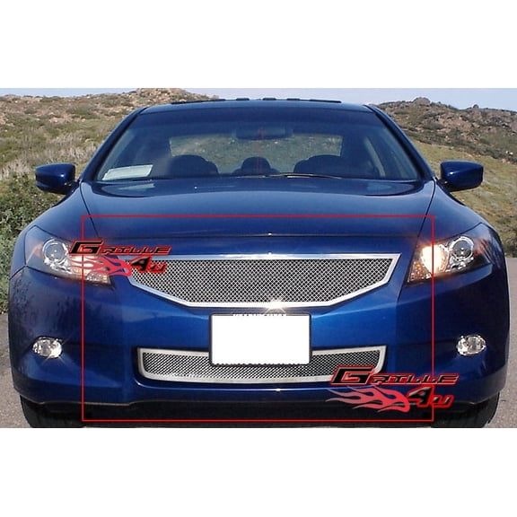 APS Premium Stainless Steel Chrome Mesh Grille Insert Compatible with Honda Accord 2008-2010 Coupe Combo N19-T06777H