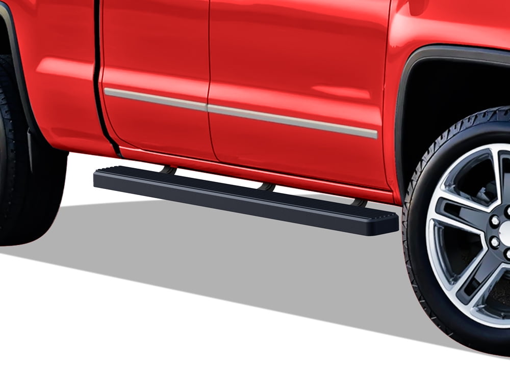 APS Running Boards 4 inches Matte Black Compatible with Chevy Silverado GMC Sierra 2007-2018 Double Extended Cab & 2500 3500 2019 (Exclude 07 Classic) (Nerf Bars Side Steps Side Bars)