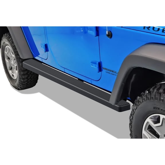 APS Running Boards 4 inches Matte Black Compatible with Jeep Wrangler JK 2007-2018 4-Door (Factory sidesteps or rock rails have to be removed) (Nerf Bars Side Steps Side Bars)