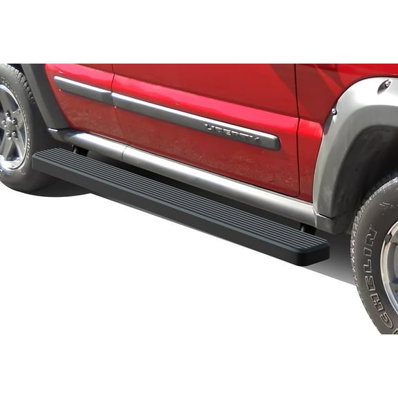 APS Running Boards 5 inches Matte Black Compatible with Jeep Liberty 2002-2007 4-Door (Without Mudflaps Factory Rock Rails Must Be Removed) Stainless Steel (Nerf Bars Side Steps Side Bars)