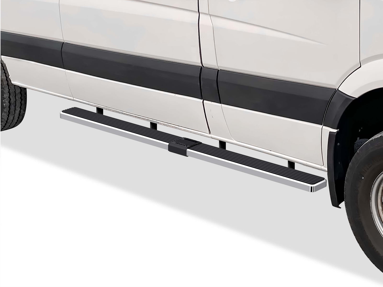 APS Running Boards 5in Silver Compatible with Dodge Sprinter 2007-2009 Full Size Van & Mercedes-Benz Sprinter 10-25 3-Door(Exclude Passenger Van With Rear A/C and 2015 4X4) Steel Nerf Bars