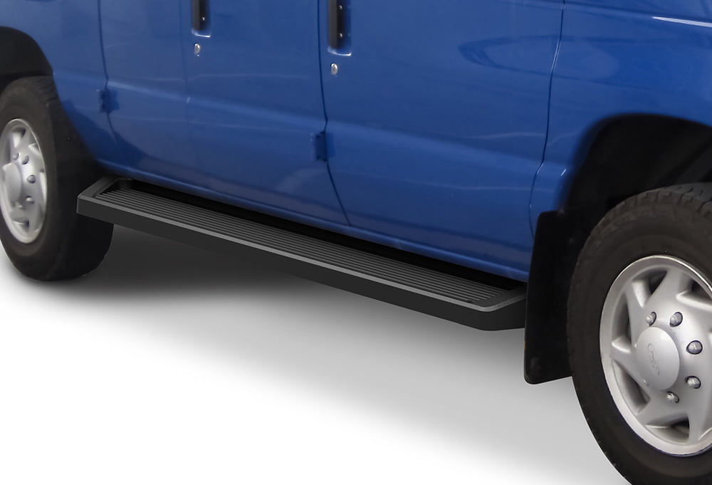 APS Running Boards 6-inch Matte Black Compatible with Ford Econoline 1999-2014 Full Size Van 3-Door (Nerf Bars Side Steps Side Bars)