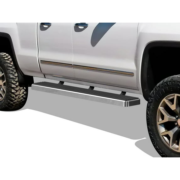 APS Running Boards 6 inches Compatible with Chevy Silverado GMC Sierra 2007-2018 Double Extended Cab & 2500 3500 2019 (Exclude 07 Classic) Stainless Steel (Side Steps Side Bars)
