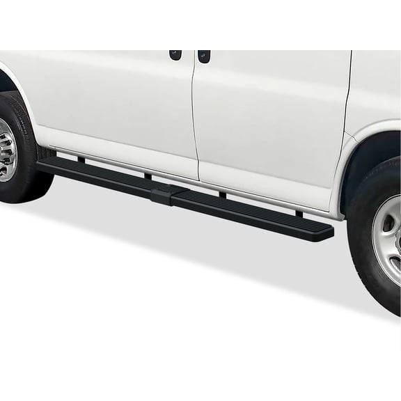 APS Running Boards 6 inches Matte Black Compatible with Chevy Express GMC Savana 1500 2500 3500 2003-2025 Full Size Van 3-Door Stainless Steel (Nerf Bars Side Steps Side Bars)