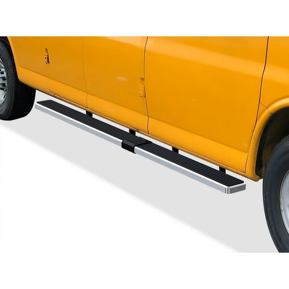 APS Running Boards 6 inches Silver Compatible with Chevy Express GMC Savana 1500 2500 3500 2003-2025 Full Size Van 3-Door Stainless Steel (Side Steps Side Bars)
