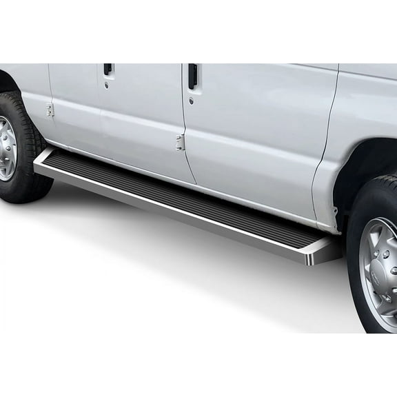 APS Running Boards 6 inches Silver Compatible with Ford Econoline 1999-2014 Full Size Van 3-Door (Nerf Bars Side Steps Side Bars)