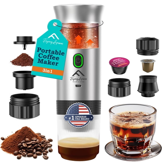 APSARAS USA Portable Coffee Maker, Portable Espresso Maker, 20 bar Mini Espresso Machine, 3in1 Electric Espresso Maker, Travel Coffee Maker with Ground Coffee & Capsule(Ns&DG) for RV, Camping Y101