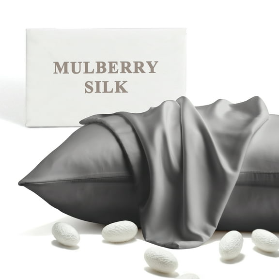 APSMILE Pure Mulberry Silk Pillowcases With Hidden Zipper, Set of 2 Grade-6A Smooth Silk Pillow Cases For Skin & Hair (Queen Size, Grey)