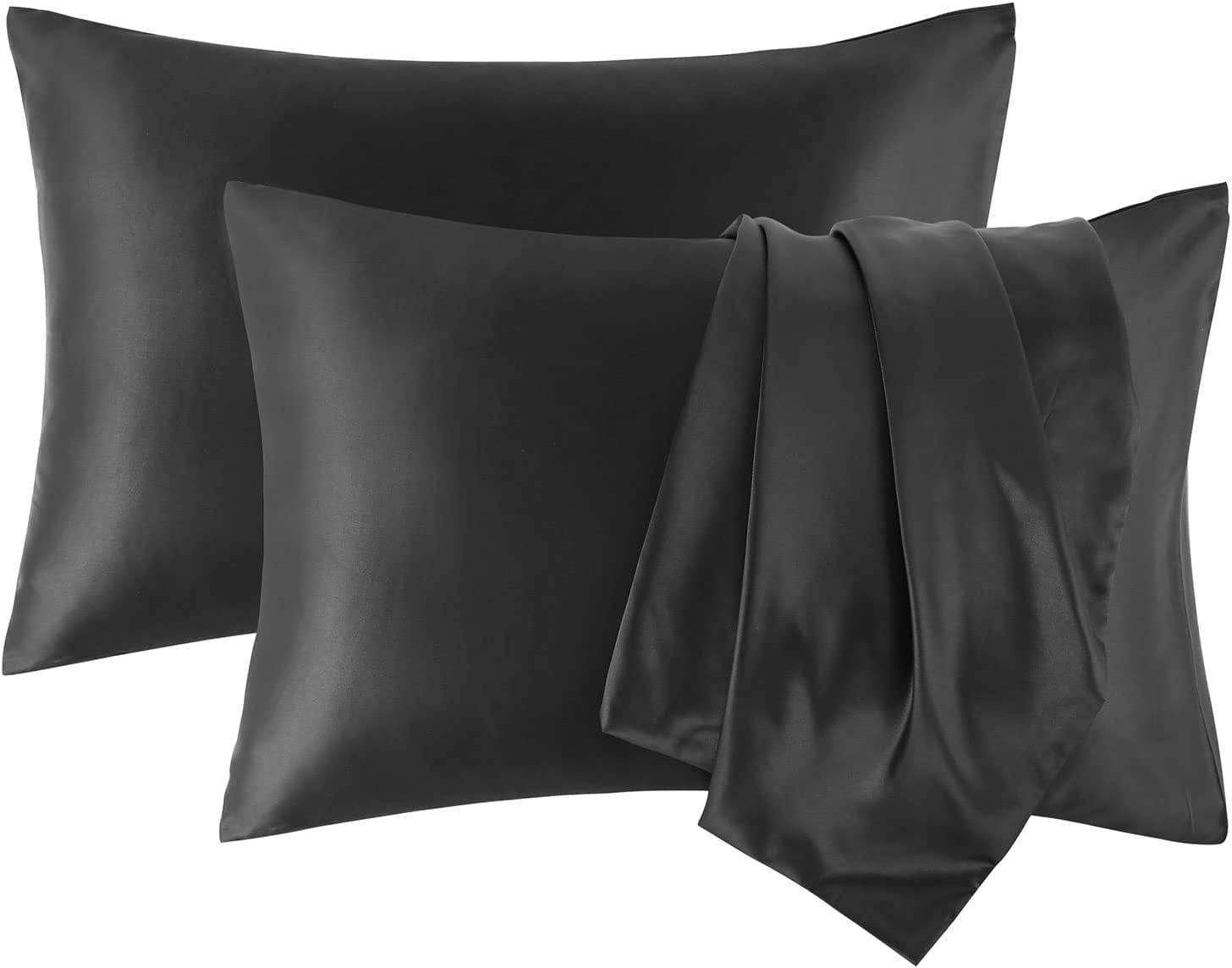 APSIMLE Satin Pillowcases for Hair and Skin StandardBlack Silk Pillowcase 2 Pack 20x26 Inches