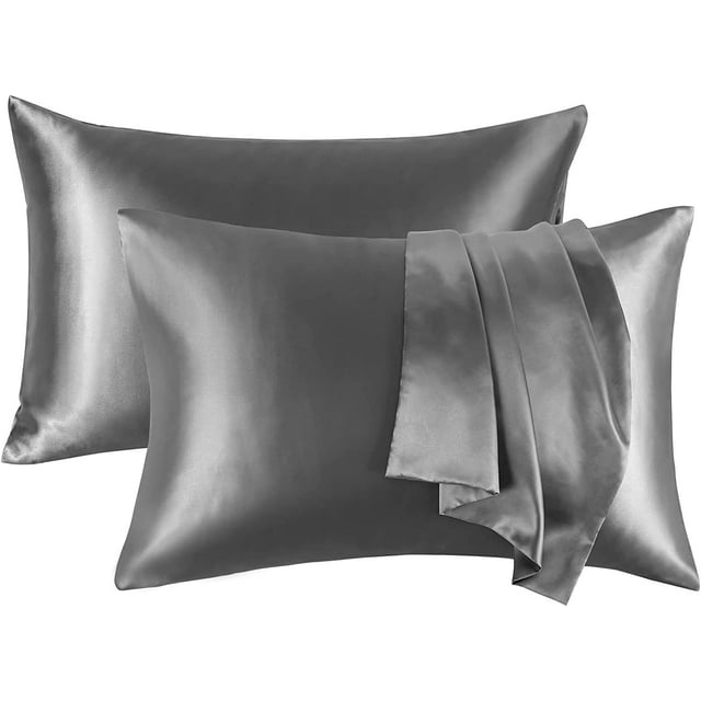 APSIMLE Satin Pillowcases for Hair and Skin StandardGrey Silk Pillowcase 2 Pack 20x26 Inches