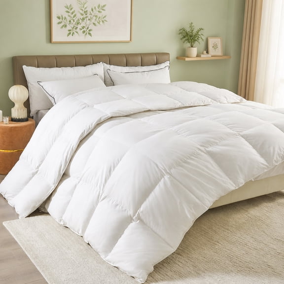 APSMILE Quill-Free Goose Feather Down Fibers Comforter, 100% Organic Cotton Fluffy Duvet Insert, Medium Warm All-Season Bed Comforter (King Size, 106x90 Inches)
