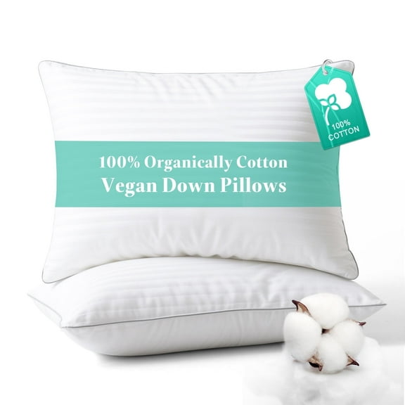 APSMILE ClimaLoft Original Down Alternative Bed Pillows Standard Size Set of 2 with 100% Organic Cotton Shell, Soft-Medium Supportive for All Sleepers (20x26 Inch)