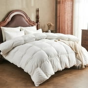 APSMILE Organic Cotton Goose Feathers Down Comforter, Hotel Luxury All-Season Hypoallergenic Duvet Insert, King Size-106x90 Inches