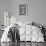 APSMILE King Size Feathers Down Comforter - Ultra Soft All Seasons 100% Organic Cotton Duvet Insert Medium Warm Quilted Bed Comforter with Corner Tabs 106x90,Ivory White