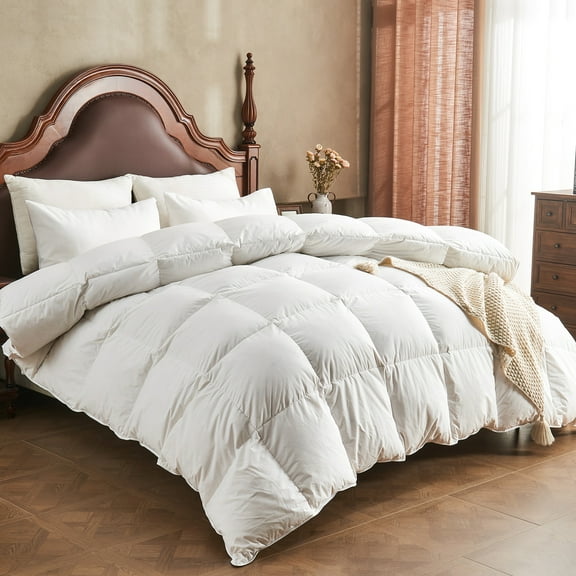 APSMILE Organic Cotton Goose Feathers Down Comforter, Hotel Luxury All-Season Hypoallergenic Duvet Insert, King Size-90x90 Inches