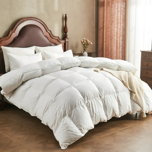 APSMILE Organic Cotton Goose Feathers Down Comforter, Hotel Luxury All-Season Hypoallergenic Duvet Insert, Twin Size-68x90 Inches