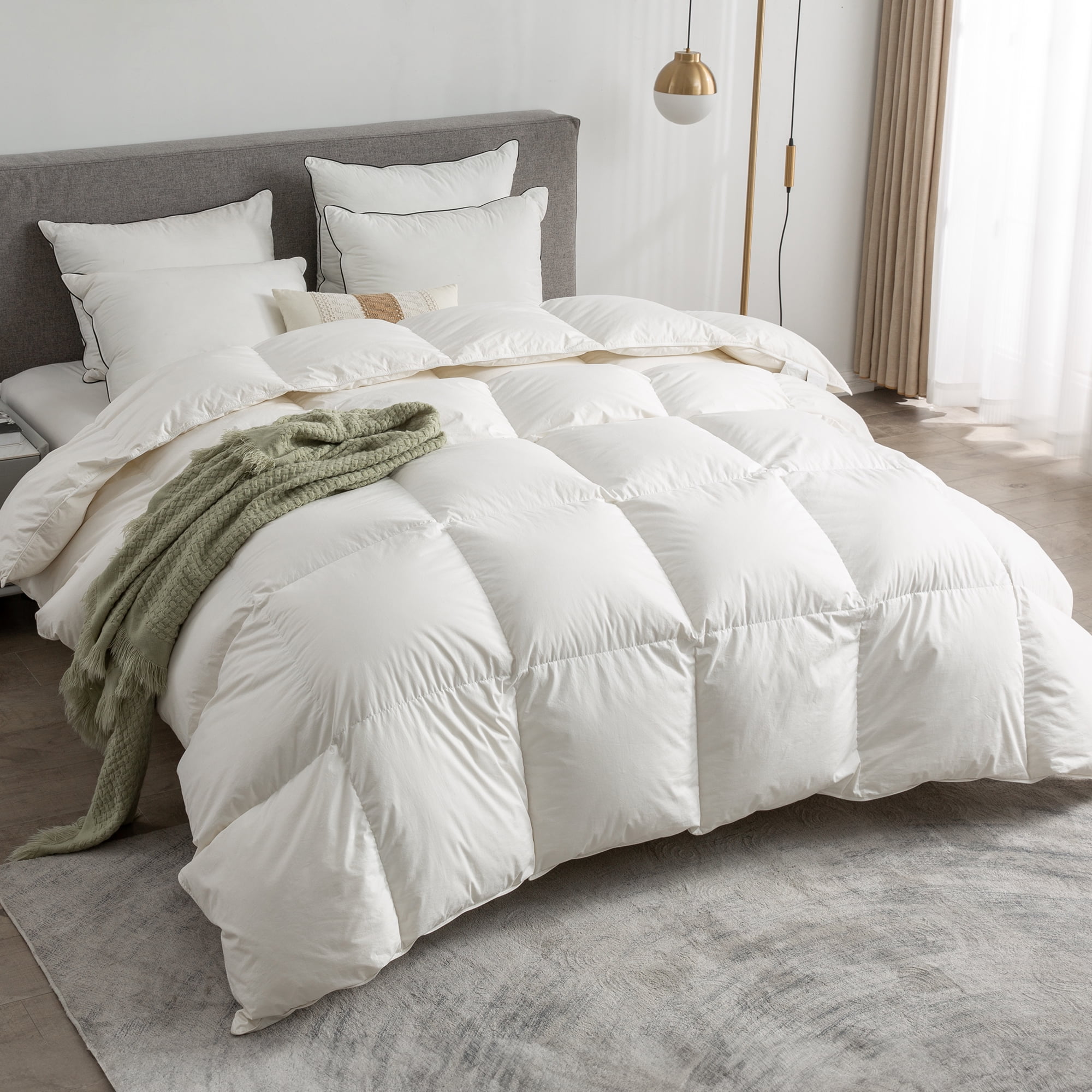 APSMILE Fluffy California King Size Goose Feather Down Comforter,100 Organic Cotton Heavyweight