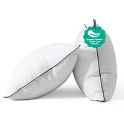 APSMILE Organic Cotton 3‑Chamber Goose Feather Down Core Pillows Set of 2, Medium Support for All Sleepers, Surrounded by Microfiber, Breathable & Hypoallergenic Bed Pillows Queen Size, 20x30 Inch