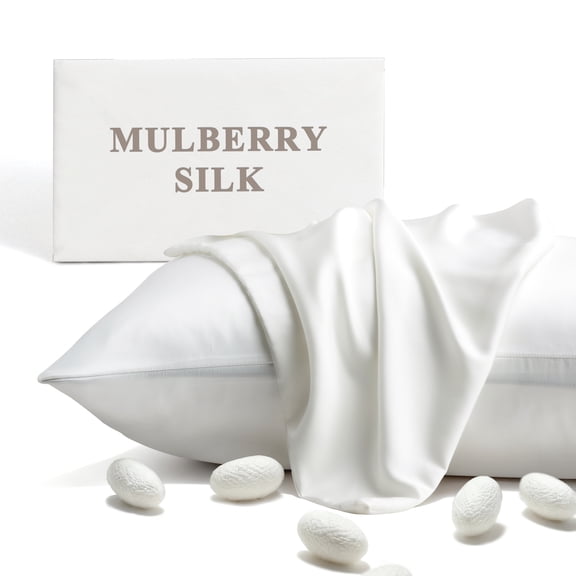 APSMILE Pure Mulberry Silk Pillowcases With Hidden Zipper, Set of 2 Grade-6A Smooth Silk Pillow Cases For Skin & Hair (Queen Size, White)