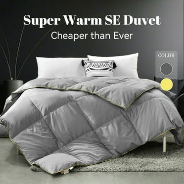 APSMILE Twin Size Feather Down Comforter-All Season Gray Duvet Insert-Bed Comforter with Yellow Piping-Hotel Bedding Comforters 68"x90"